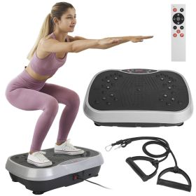 Vibration Exercise Machine With Resistant Bands Remote Control Whole Body Vibration Platform Workout Equipment Home Fitness Training Equipment Fo (Color: Black)